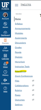 Canvas Course navigation showing